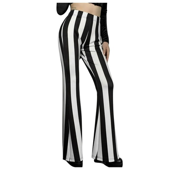 Tiqkatyck Women's Pants Women Bell Bottoms Flare Trousers High Waist Stretch Vertical Stripe Long Pants Wide Leg Pants Woman, Flare Leggings for Women Black