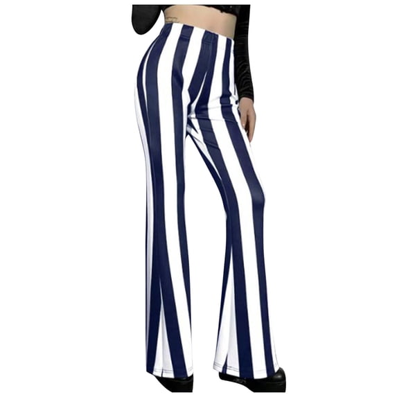 Tiqkatyck Women's Pants Women Bell Bottoms Flare Trousers High Waist Stretch Vertical Stripe Long Pants Wide Leg Pants Woman, Flare Leggings for Women Blue