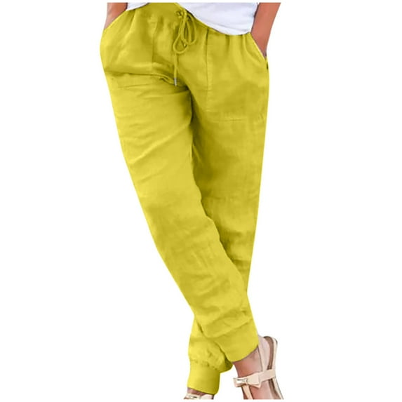 Tiqkatyck Women's Pants Women Casual Print Pants Wide Leg Pants Loose Pocket Baggy Pants Wide Leg Pants Woman, Pantalones Para Mujer, High Waisted Pants for Women Yellow