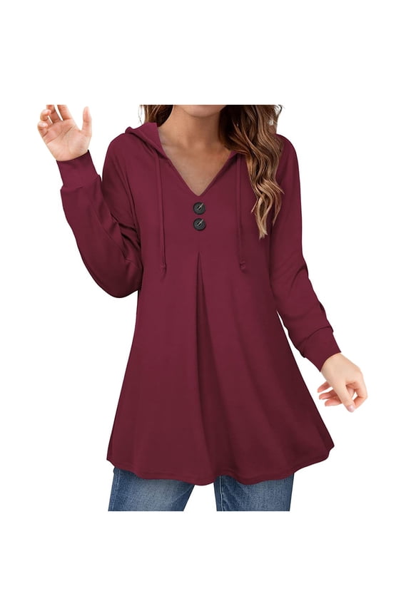 Women's Pullover Sweaters, Women's Long Sleeve Hooded Tunic Tops Button Swing Pullover Hoodie Sweatshirts Hoodies for Women Red XXL