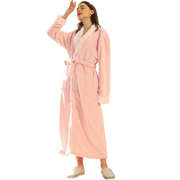 Tiqkatyck Womens Bathrobe Women's Fleece Robes Long Sleeve Winter Warm Soft Plush Bathrobes for Women Comfy House Coat Sleepwear Robes for Women Bathrobe for Women Pink XL