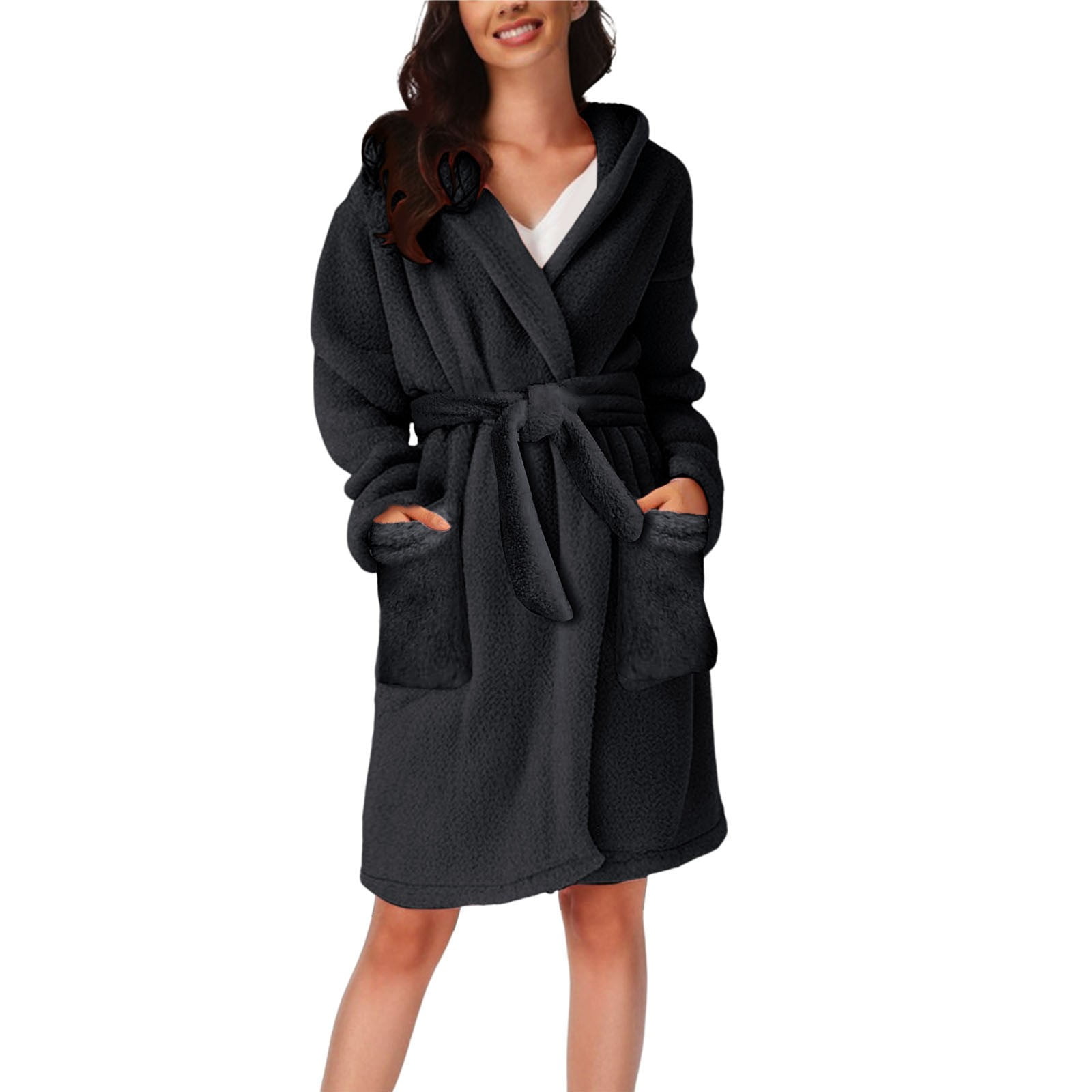 Tiqkatyck Womens Bathrobe Women's Solid Color Long Sleeve Bath Robe ...