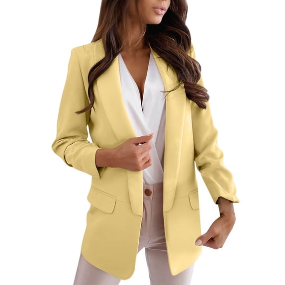 Tiqkatyck Womens Blazer on Sale, Women's Blazer Open Front Fashion Long Sleeve Business Work Casual Suit Jackets Lightweight Notched Collar Dress Jacket Women Blazers for Women Yellow XL