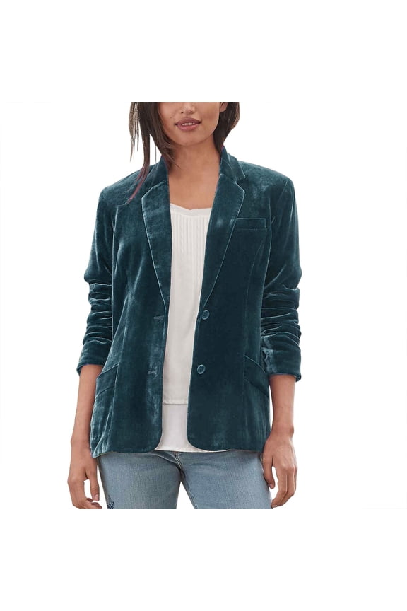 Womens Blazer on Sale, Women's Golden Velvet Blazer Solid Color Fashion Casual Work Business Jacket Fleece Suit Jacket, Army Green Blazers for Women XXL