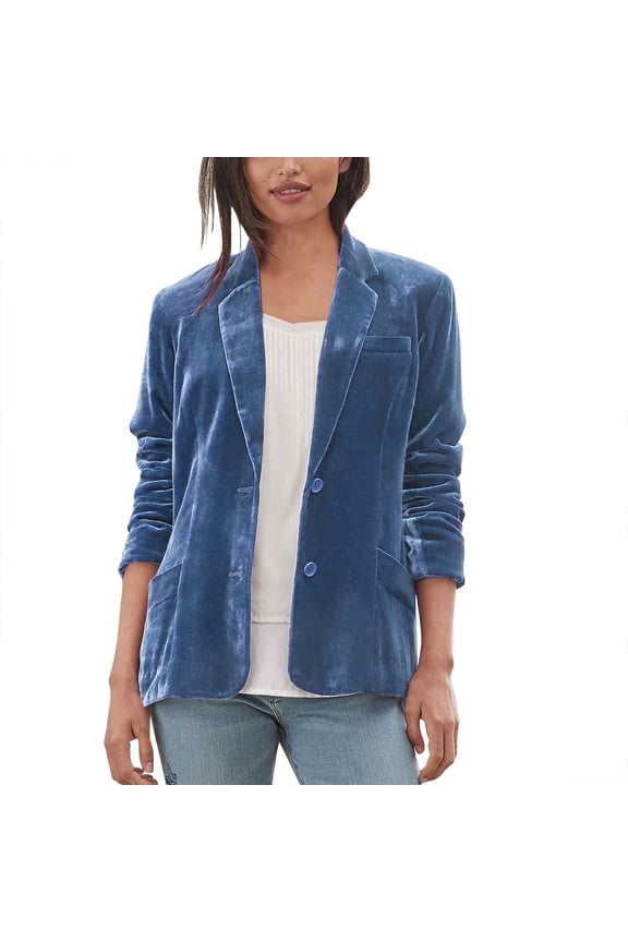 Womens Blazer on Sale, Women's Golden Velvet Blazer Solid Color Fashion Casual Work Business Jacket Fleece Suit Jacket, Blue Blazers for Women XXL
