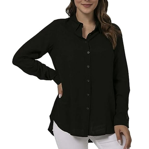 Tiqkatyck Womens Blouses, Women's Work Business Solid Color Casual Long Sleeve Shirt Basic Shirts Work Tops Womens Button Down Shirt Long Sleeve Shirts for Women Black L