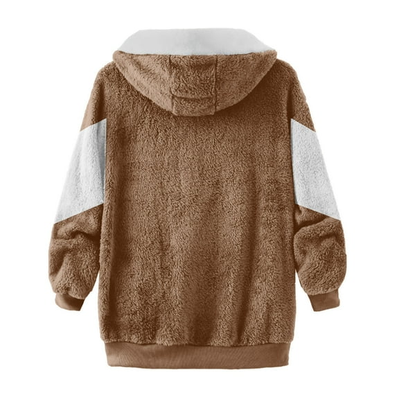 Tiqkatyck Womens Clothes Clearance Autumn and Winter Loose Plush Multi Color Panel Hooded Coat for Women Womens Tops M