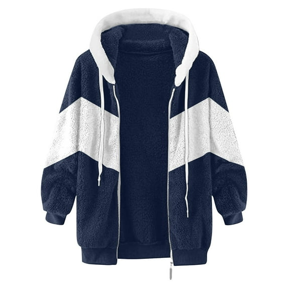 Tiqkatyck Womens Clothes Clearance Autumn and Winter Loose Plush Multi Color Panel Hooded Coat for Women Womens Tops XXXXL