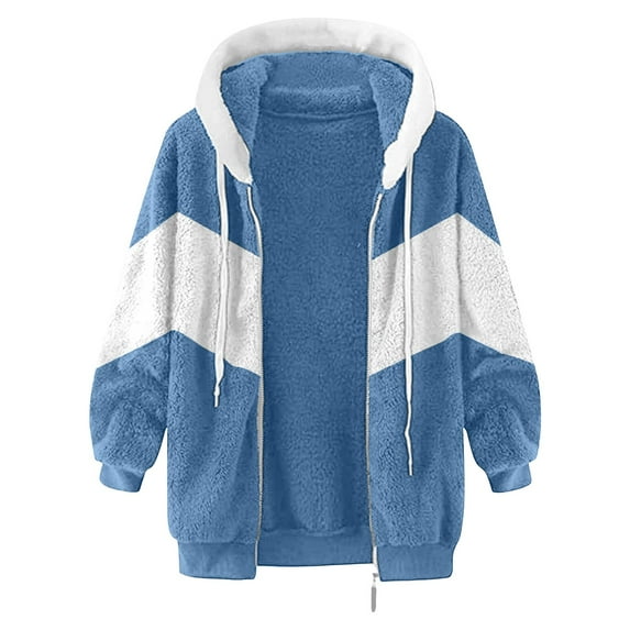 Tiqkatyck Womens Clothes Clearance Autumn and Winter Loose Plush Multi Color Panel Hooded Coat for Women Womens Tops XXXXXL