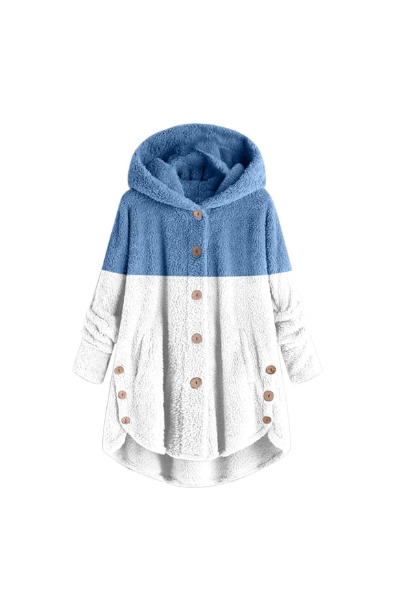 Womens Clothes Clearance Women's Spliced Button Pocket Split Fashion Casual Long Sleeve Plush Coat Womens Tops Sky Blue M