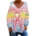 thumbnail image 1 of Tiqkatyck Womens Fall Shirts, Women's Fashion Casual Breast Cancer Awareness V Neck Long Sleeve Shirts Loose Top T Shirt Graphic Tees for Women, Breast Cancer Shirts for Women Yellow XXL, 1 of 4
