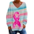 thumbnail image 1 of Tiqkatyck Womens Fall Shirts, Women's Fashion Casual Breast Cancer Awareness V Neck Long Sleeve Shirts Loose Top T Shirt Graphic Tees for Women, Breast Cancer Shirts for Women Light Blue XXL, 1 of 4