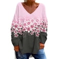 thumbnail image 1 of Tiqkatyck Womens Fall Shirts, Women's Fashion Casual Breast Cancer Awareness V Neck Long Sleeve Shirts Loose Top T Shirt Graphic Tees for Women, Breast Cancer Shirts for Women Black L, 1 of 4