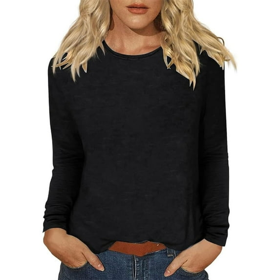 Tiqkatyck Womens Fall Shirts, Womens T Shirts Long Sleeve Shirts Crew Neck Shirts Basic Tee Sort Comfy Printed Tops Blouse Fall Shirts for Women 2024, Black Shirt Women XL