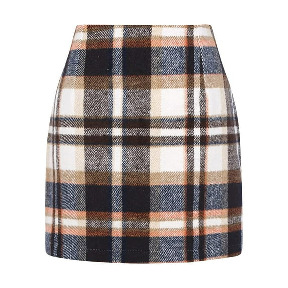 Tiqkatyck Womens Fashion Skirts for Women Clearance Womens High Waist Plaid Skirt Bodycon Pencil Wool Mini Skirts for Women Plaid Skirts for Women Brown