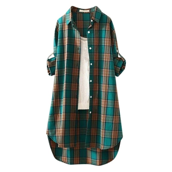 Tiqkatyck Womens Flannel Shirt, Top Shirt for Women Short Sleeve Outdoor Ultra Soft Causal Tee Shirt Shacket Long Sleeve Shirts for Women Plaid Shirts for Women Green L