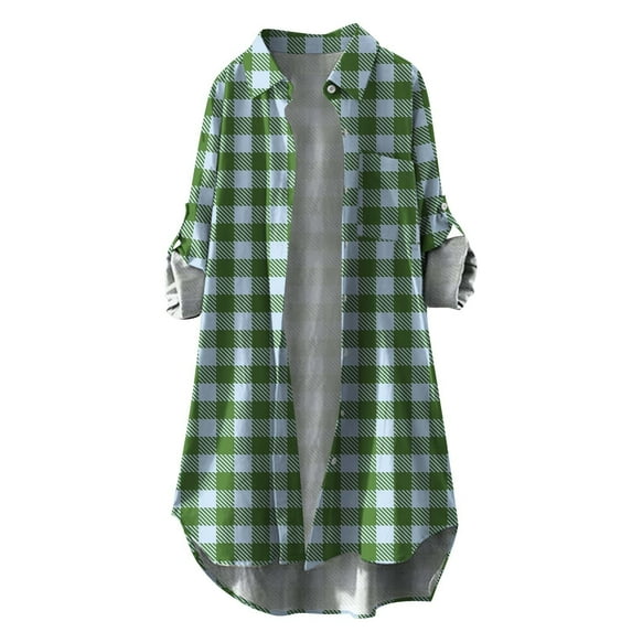 Tiqkatyck Womens Flannel Shirt, Women's Winter Stand Collar Long Checkered Cardigan Plaid Shirts for Women Button Down Shirts for Women, Shackets for Women 2024 Green XXL
