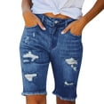 thumbnail image 1 of Tiqkatyck Womens Jean Shorts Clearance, Women's Casual Vintage Jean Shorts Mid Waist Ripped Frayed Hem Stretchy Jean Shorts with Pockets, Jeans for Women Blue XXL, 1 of 7
