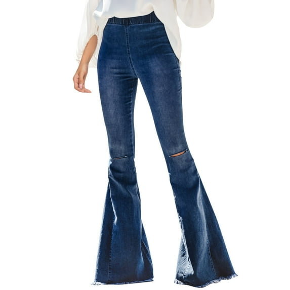 Tiqkatyck Womens Jeans Clearance, Women's High-Waisted Elastic Stretchy Flare Pants Mopping Jeans, Flare Jeans for Women, Pants for Women Blue XL