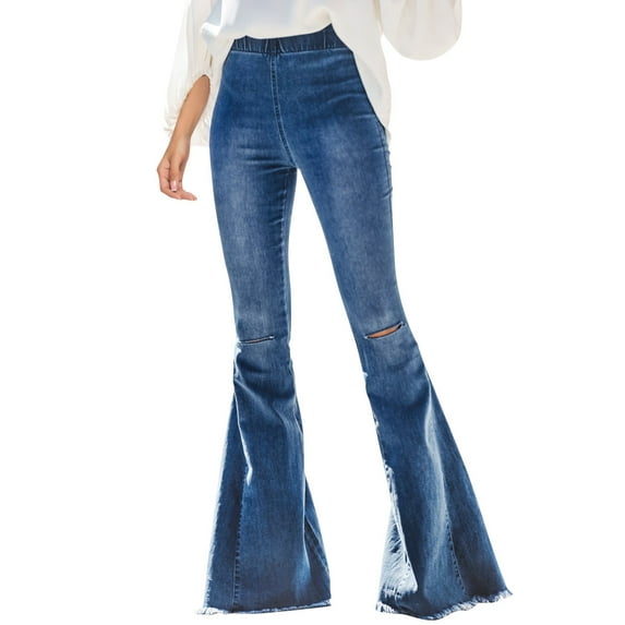 Tiqkatyck Womens Jeans Clearance, Women's High-Waisted Elastic Stretchy Flare Pants Mopping Jeans, Flare Jeans for Women, Pants for Women Sky Blue M