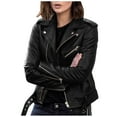 thumbnail image 1 of Tiqkatyck Womens Leather Jacket on Sale, Women Fashion Plus Size Faux Leather Jacket Long Sleeve Zipper Fitted Faux Leather Coat Fall Cropped Jacket Slim Coat Motorcycle Jacket, Black Leather Jacket L, 1 of 7