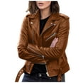 thumbnail image 1 of Tiqkatyck Womens Leather Jacket on Sale, Women Fashion Plus Size Faux Leather Jacket Long Sleeve Zipper Fitted Faux Leather Coat Fall Cropped Jacket Slim Coat Motorcycle Jacket, Brown Leather Jacket M, 1 of 7
