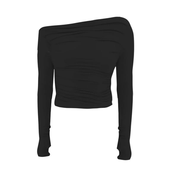 Tiqkatyck Womens Long Sleeve Shirts, Women's Casual Long Sleeve Boat Neck Off Shoulder Slim Fit Crop Top Going Out Blouses Tight Shirts Crewneck Sweat Shirts, Women Summer Tops Black S
