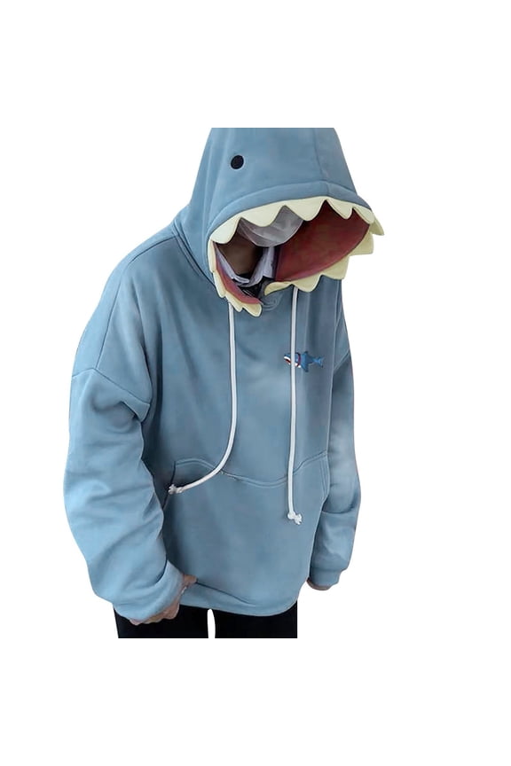 Womens Long Sleeve Tops Women Cute Shark Hoodie Long Sleeve Blue Kawaii Shark Shape Hooded Pullover Sweatshirts Hoodies for Women, Gifts for Women Blue