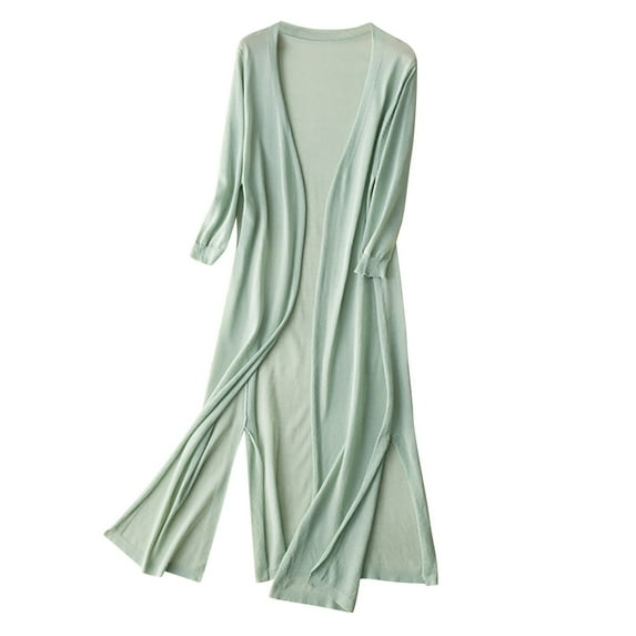 Tiqkatyck Womens Long Sleeve Tops Ladies' Solid Linen Ice Cotton and Linen Knit Cardigan Midi Trench Coats for Women Green