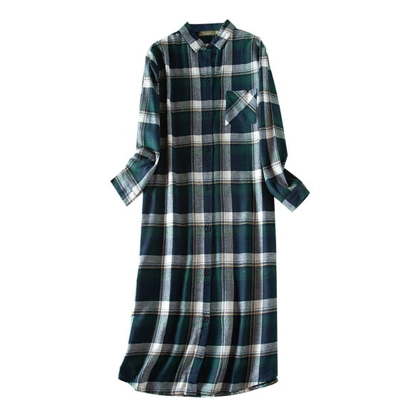 Tiqkatyck Womens Nightgown Women's Autumn and Winter Extra Long Velvet Cotton Pajamas Cardigan Shirt Nightgown Flannel Nightgowns for Women Gowns for Women Sleepwear Green XL