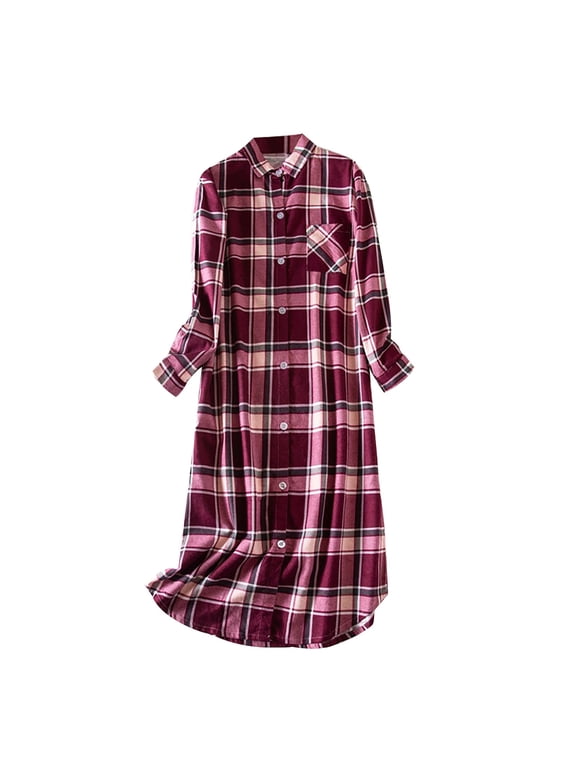 Womens Nightgown Women's Autumn and Winter Extra Long Velvet Cotton Pajamas Cardigan Shirt Nightgown Flannel Nightgowns for Women Gowns for Women Sleepwear Hot Pink L