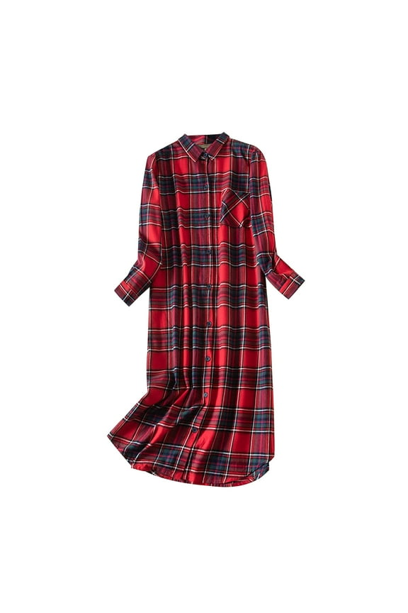 Womens Nightgown Women's Autumn and Winter Extra Long Velvet Cotton Pajamas Cardigan Shirt Nightgown Flannel Nightgowns for Women Gowns for Women Sleepwear Red XL