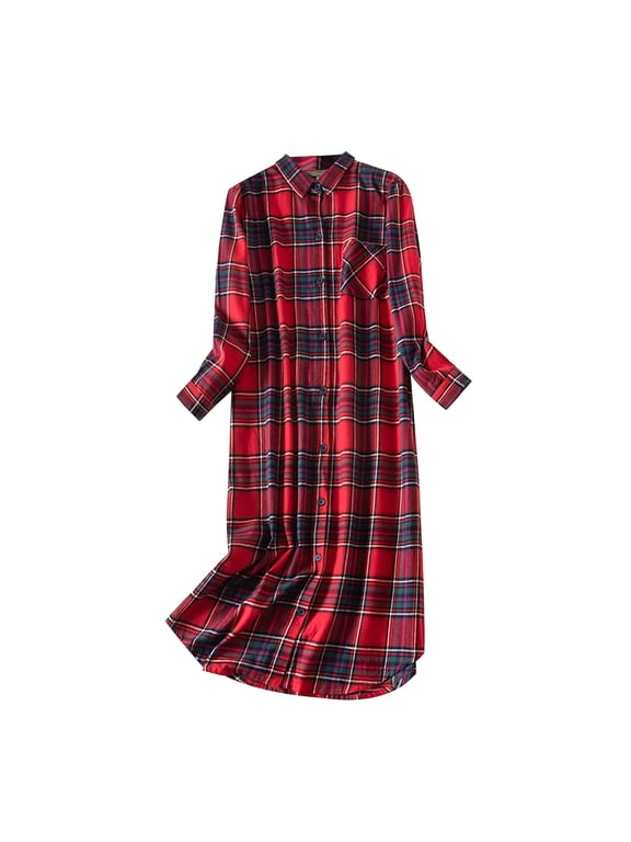 Womens Nightgown Women's Autumn and Winter Extra Long Velvet Cotton Pajamas Cardigan Shirt Nightgown Flannel Nightgowns for Women Gowns for Women Sleepwear Red XL