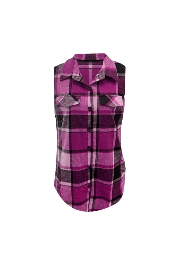 Womens Shacket, Women's Casual Button Down Shirts Long Sleeve Top Weskit Open Front Sleeveless Flannel Jacket Women Plaid Vest for Women Pink XL