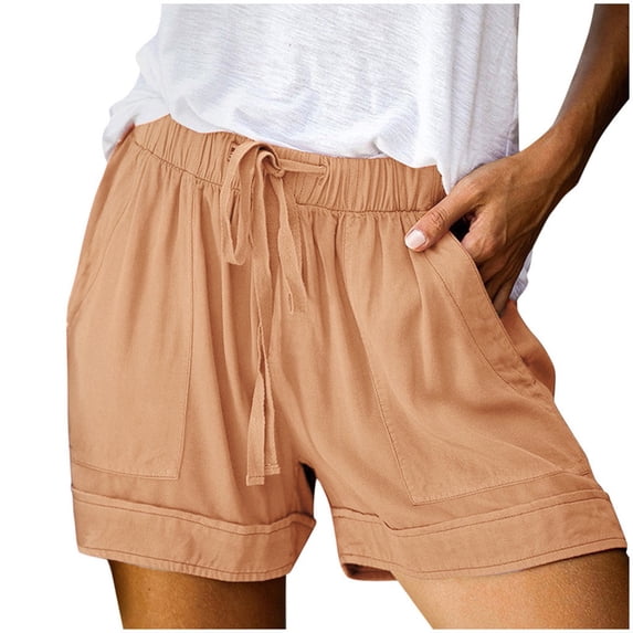 Tiqkatyck Womens Shorts Clearance, Women Splice Comfy Elastic Waist Plus Size Shorts Loose Womens Casual Drawstring Shorts with Pocket, Workout Shorts, Bermuda Shorts for Women Orange L