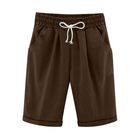 Tiqkatyck Womens Shorts Clearance, Women Summer 100% Cotton Plus Size High Waist Shorts Lace Beach Workout Shorts with Pocket, Workout Shorts, Bermuda Shorts for Women Brown L