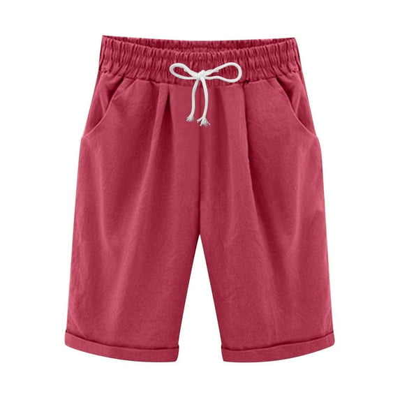 Tiqkatyck Womens Shorts Clearance, Women Summer 100% Cotton Plus Size High Waist Shorts Lace Beach Workout Shorts with Pocket, Workout Shorts, Bermuda Shorts for Women Red XXXL