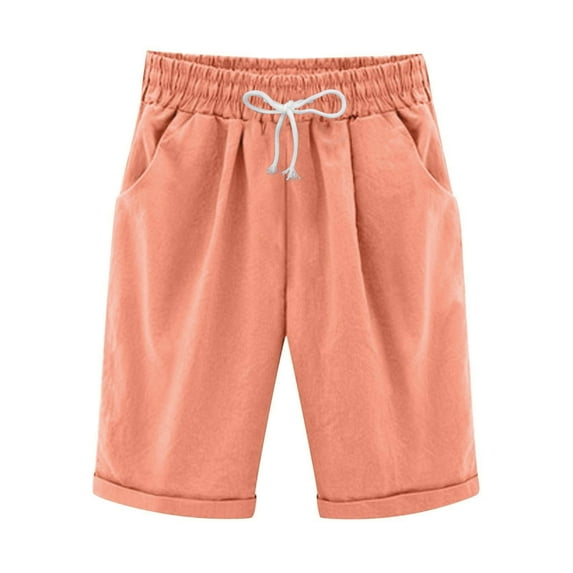 Tiqkatyck Womens Shorts Clearance, Women Summer 100% Cotton Plus Size High Waist Shorts Lace Beach Workout Shorts with Pocket, Workout Shorts, Bermuda Shorts for Women Orange XL