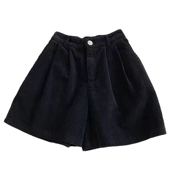 Tiqkatyck Womens Shorts Clearance, Women's Casual High Waist All Corduroy Straight Leg Shorts Ladies Casual Workout Shorts, Bermuda Shorts for Women Black S