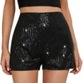 thumbnail image 1 of Tiqkatyck Womens Shorts Clearance, Women's Fashion Beaded Slim Fit Sequins Shorts Solid Color Mid Rise Alluring Straight Leg Shorts, Workout Shorts, Bermuda Shorts for Women Black L, 1 of 9