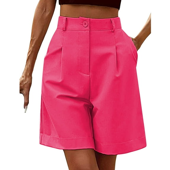 Tiqkatyck Womens Shorts Clearance, Womens Casual Shorts Elastic Waist Wide Leg Shorts Summer Knee Length Shorts with Pockets Workout Shorts Women Biker Shorts Women Hot Pink M