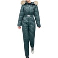 thumbnail image 1 of Tiqkatyck Womens Ski Suit Clearance Women's Winter Ski Onesie Outdoor Sports Snowsuit Removable Collar Coat Onesie Jumpsuits for Women Dressy One Piece Jumpsuit Green, 1 of 4