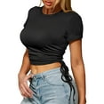 thumbnail image 1 of Tiqkatyck Womens Summer Tops, Women's Solid Color Round Neck Summer Fashion Shirt Midriff Short Sleeve Top Camisole Tops for Women Tank Tops for Women 2024 Black M, 1 of 7