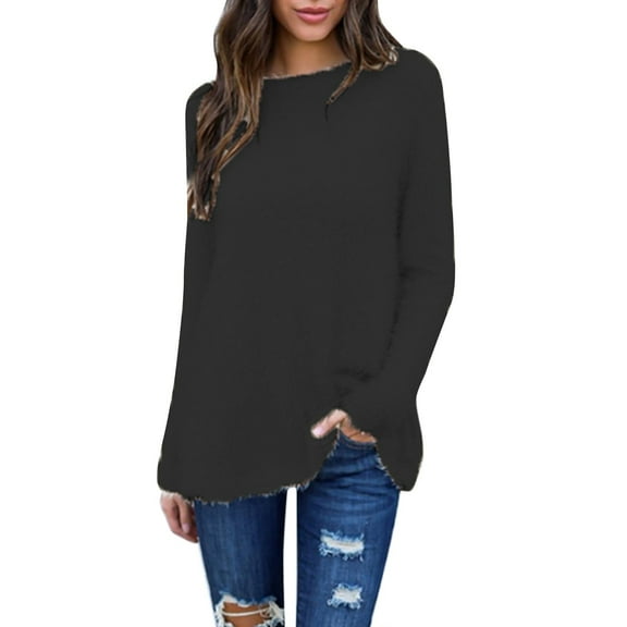 Tiqkatyck Womens Sweaters Ladies's Solid Color Long Sleeve Loose Fluzzy Plush Top Plush Tunic Tops Sweaters for Women Sweater Tops for Women Black XXXXL