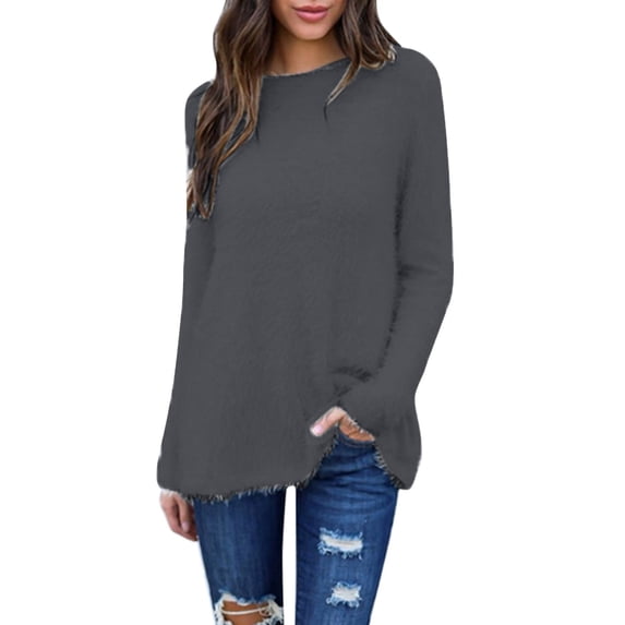 Tiqkatyck Womens Sweaters Ladies's Solid Color Long Sleeve Loose Fluzzy Plush Top Plush Tunic Tops Sweaters for Women Sweater Tops for Women Gray XXXL