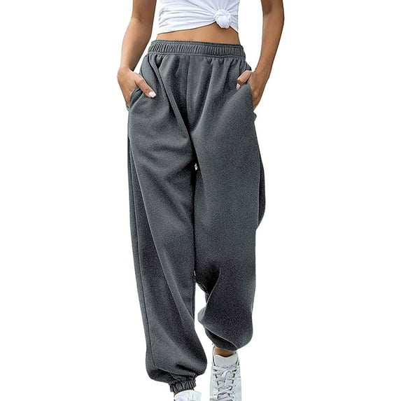 Tiqkatyck Womens Sweatpants Clearance, Women's Bottoms Sweatpants No Drawstring Joggers Pants Workout High Waisted Yoga Pants with Pocket, Plus Size Yoga Pants for Women Dark Gray XXL