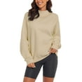 thumbnail image 1 of Tiqkatyck Womens Sweatshirt, Women's Mock Neck Long Sleeve Solid Color Sweatshirt Cut Edge Cotton Thermal Top Fashion Jumper Turtleneck Sweater Women, Beige Sweatshirt for Women L, 1 of 3