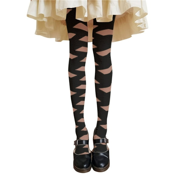 Tiqkatyck Womens Tights Clearance, Women's Alluring Ties Bandage Hollow Semi Transparent Stockings Milk Bundle Leggings Lolita Sockings Pantyhose 120D Compression Socks for Women A A