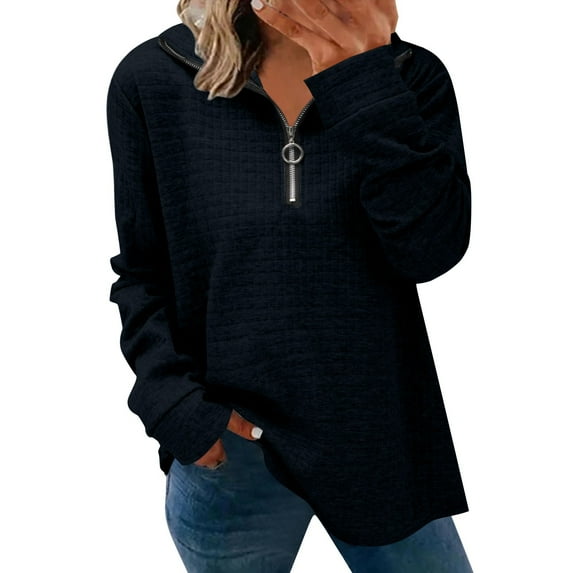 Tiqkatyck Womens Tops Clearance, Dressy Casual 3/4 Length Sleeve V Neck Shirts and Blouses Zipper Collar Women Shirts, Sweatshirt for Women, Tops for Women Trendy, Trendy Tops for Women 2024 Black