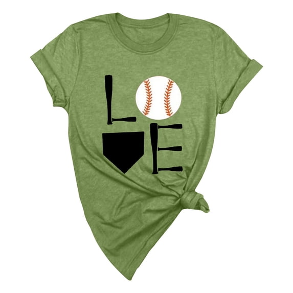 Tiqkatyck Womens Tops Clearance, Women's Baseball Print Loose T Shirt Short Sleeve Top, Summer Tops for Women, Long Sleeve Shirts for Women Army Green